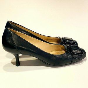 Cole Haan 7 B Black Leather Heels Pump Faux Buckle